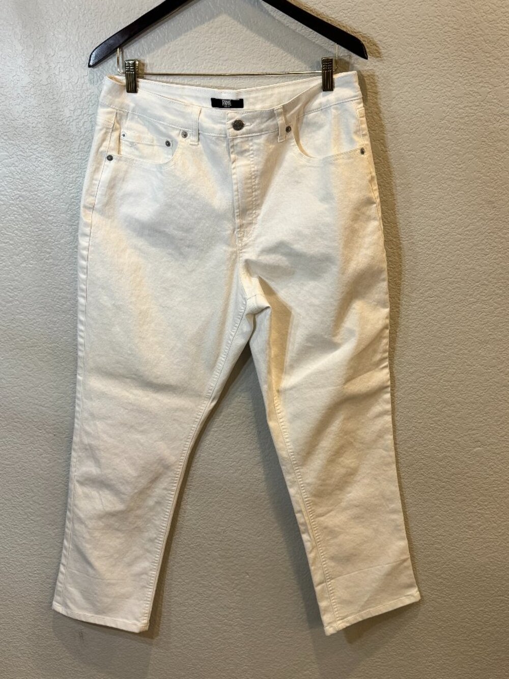 Frye White Denim High-Rise Straight-Leg Jeans